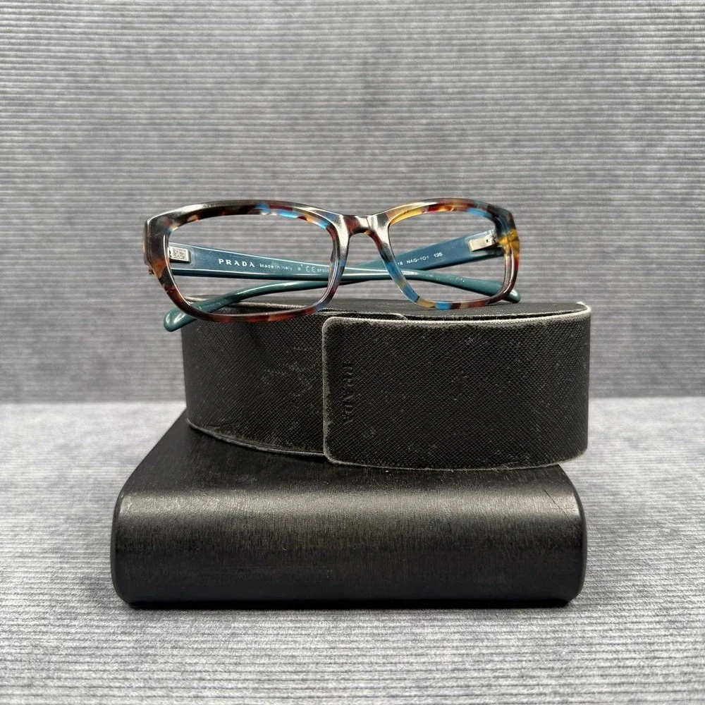 Prada NAG-1O1 Tortoise Teal Rectangular Eyeglasses Frames Italy BP30353232